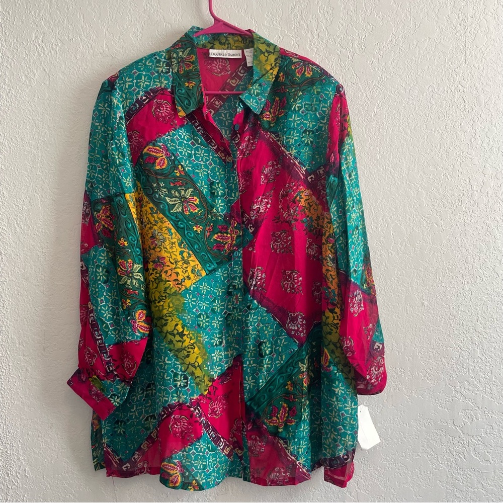 Draper’s & Damon’s Button Up Shirt Women's 20W Multicolor Floral Patchwork